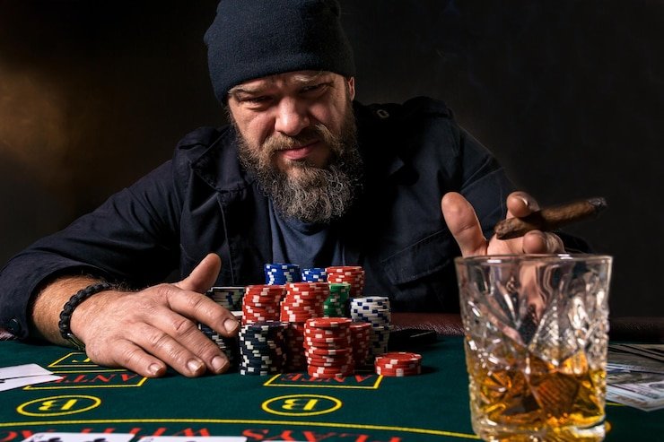 Live AduQ table view showing dealer, three seated players, and pot display on tambakbet login platform